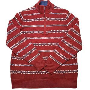 IZOD Ski Sweater Mens Large Heavy Quarter Zip Vintage Fair Isle Pullover‎